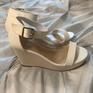 White strapped wedges